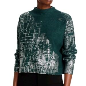 Adrienne Landau NWT Sz XS Forest Green And Silver Abstract Sweater